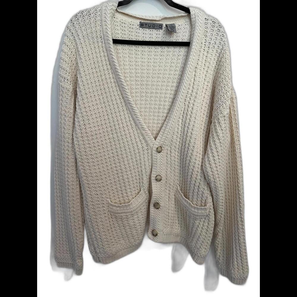Vintage Studio Cream Knit Cardigan Sweater Size XL